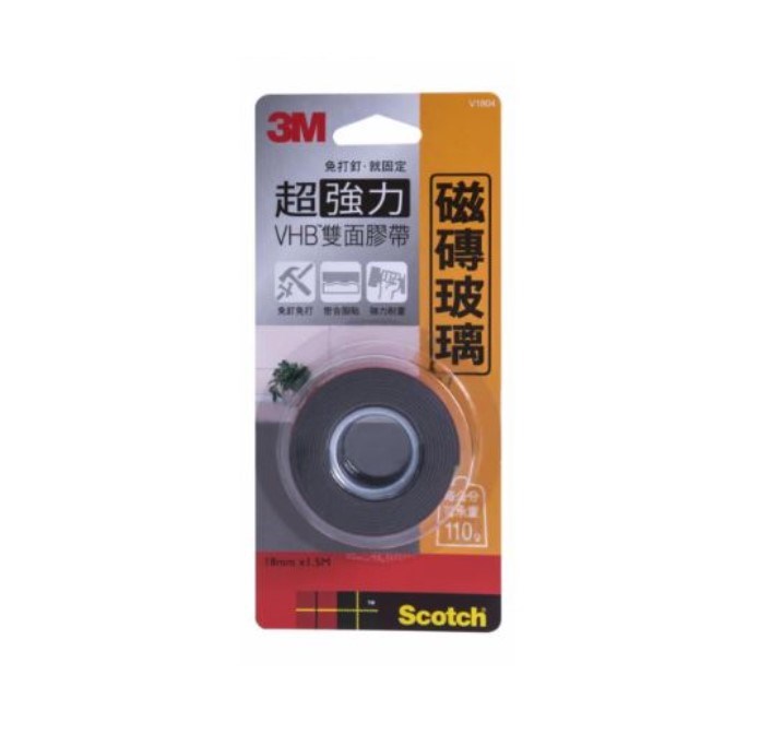 3M 超強力雙面膠帶 / V1804 / 18mm*1.5M / 玻璃磁磚專用