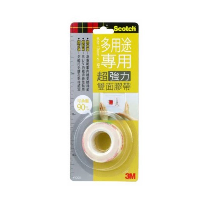 3M 超強力雙面膠帶 / V1205 / 12mm*1.5M / 多用途專用