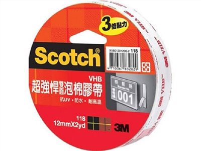 3M 超強悍雙面泡棉膠帶 / 118 / 12mm*2yd / 3M VHB超強悍雙面泡棉膠帶118 12mmx2Y/18mmx2Y/24mmx2Y 雙面膠 泡棉膠 強力泡棉膠 /  3M 超強力雙面膠帶 / 3m scotch 118 vhb 超強悍雙面泡棉膠帶 12mm*2yd / 『3M』 118 (12mm x 2yd) 超強悍雙面薄型泡棉膠帶