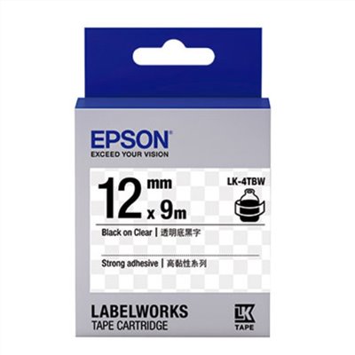 EPSON 高黏性標籤帶 / LK-4TBW / 12mm / 透明底黑字 