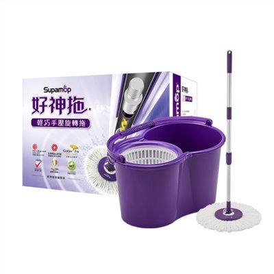【經典系列】好神拖輕巧手壓旋轉拖把組 (1桶1拖2布)