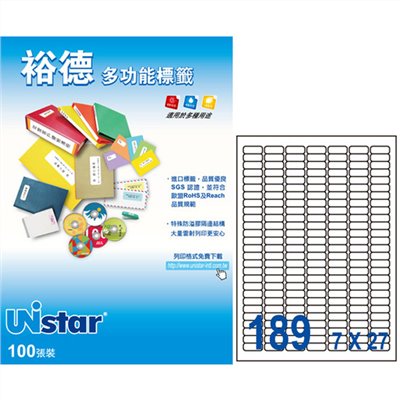 裕德 Unistar A4 三用列印電腦標籤 / #25 / US4344 / 189格 / 25.4x10mm / 20入電腦標籤 / 電腦列印標籤 / 列印電腦標籤  / 189格標籤 / 189格電腦標籤 / 189格 標籤 / 189格 電腦標籤 / 裕德A4三用電腦標籤 / A4 三用電腦標籤 / 裕德 三用電腦標籤 / 裕德 電腦標籤 / 裕德 A4電腦標籤 / 裕德三用電腦標籤 / 裕德電腦標籤 / 裕德A4電腦標籤 / Unistar三用電腦標籤 / Unistar電腦標籤 / Unistar A4電腦標籤 / 標籤貼紙 / 影印用自黏標籤紙 / A4自黏標籤 / 裕德多功能標籤 標籤貼紙 影印標籤 印刷標籤紙 / 裕德 189格電腦標籤(20入) US4344 /  Unistar 裕德3合1電腦標籤 US4344 標籤貼.索引片 / 裕德Unistar三用列印電腦標籤US4344-20/白色/189格/25.4x10mm/20張