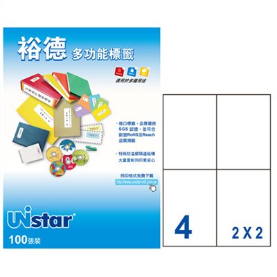 裕德 Unistar A4 三用列印電腦標籤 / #50 / US4676 / 4格 / 105x148mm / 20入電腦標籤 / 電腦列印標籤 / 列印電腦標籤  / 4格標籤 / 4格電腦標籤 / 4格 標籤 / 4格 電腦標籤 / 裕德A4三用電腦標籤 / A4 三用電腦標籤 / 裕德 三用電腦標籤 / 裕德 電腦標籤 / 裕德 A4電腦標籤 / 裕德三用電腦標籤 / 裕德電腦標籤 / 裕德A4電腦標籤 / Unistar三用電腦標籤 / Unistar電腦標籤 / Unistar A4電腦標籤 / 標籤貼紙 / 影印用自黏標籤紙 / A4自黏標籤 / 裕德多功能標籤 標籤貼紙 影印標籤 印刷標籤紙 / 裕德 US4676-1K 三用 電腦 標籤 4格 105X148mm 白色 1000張 /箱 /  Unistar 裕德3合1電腦標籤 US4676 標籤貼.索引片 / 裕德Unistar三用列印電腦標籤US4676/白色/4格/20張/包